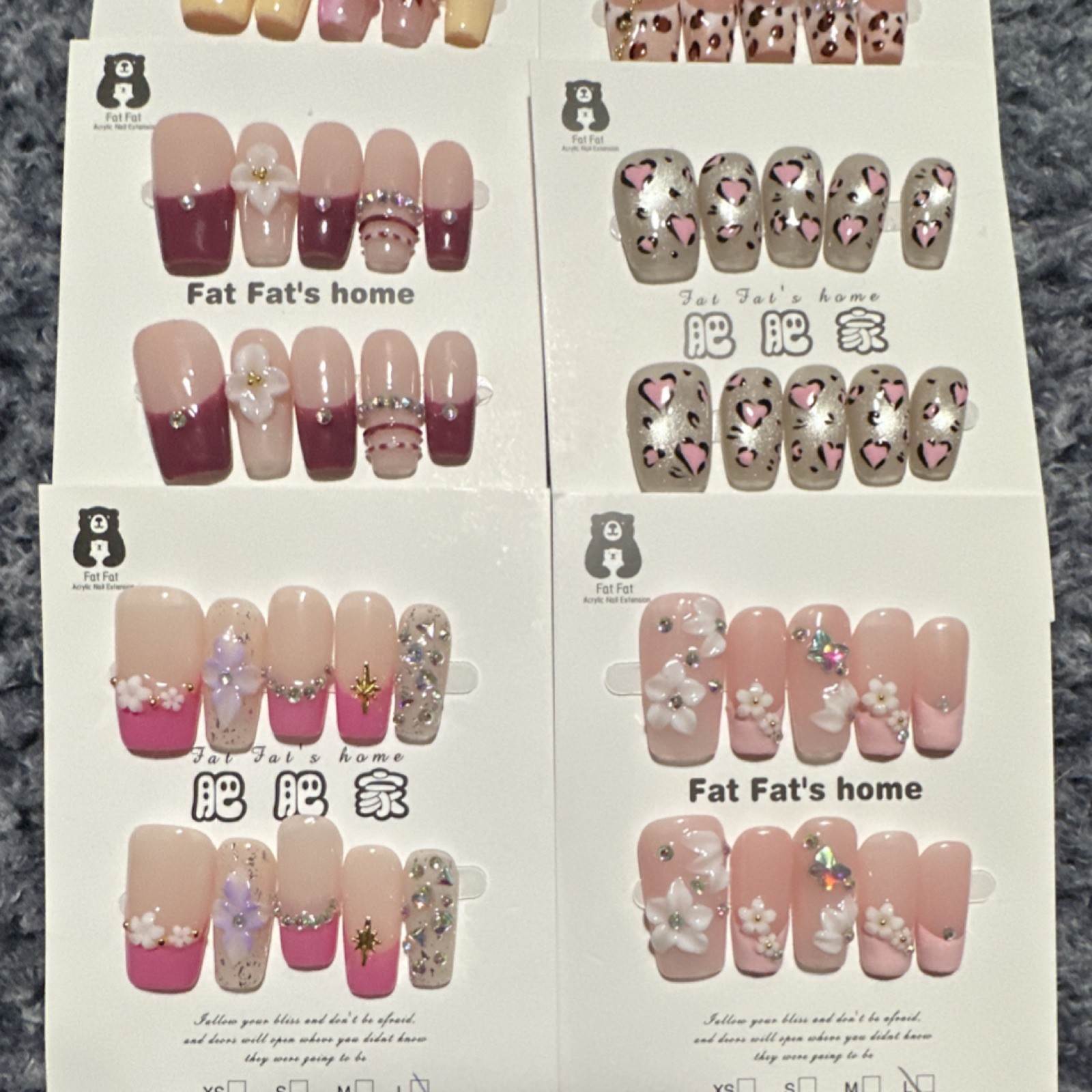 Fat Fat’s home Press-On Nails Set Square Medium 3D Glitter Floral Animal Heart