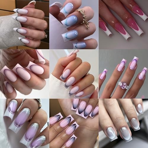 18 Sheets Gradient Color French Tip Line Nail Art Stickers 3D Colorful Style12