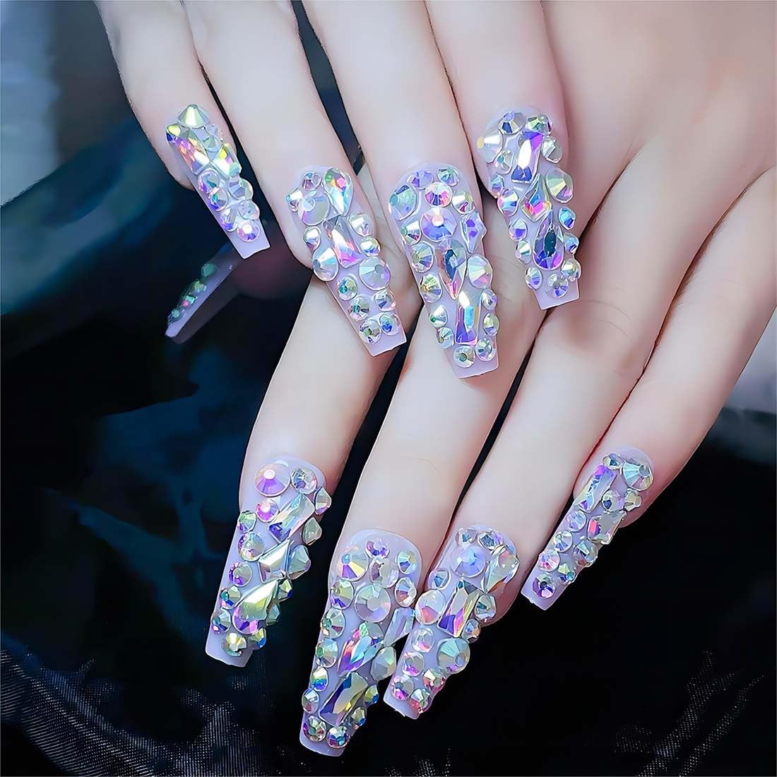 Luxurious 3D Crystal Press on Nails Long Coffin False General,24, ZS Style-8