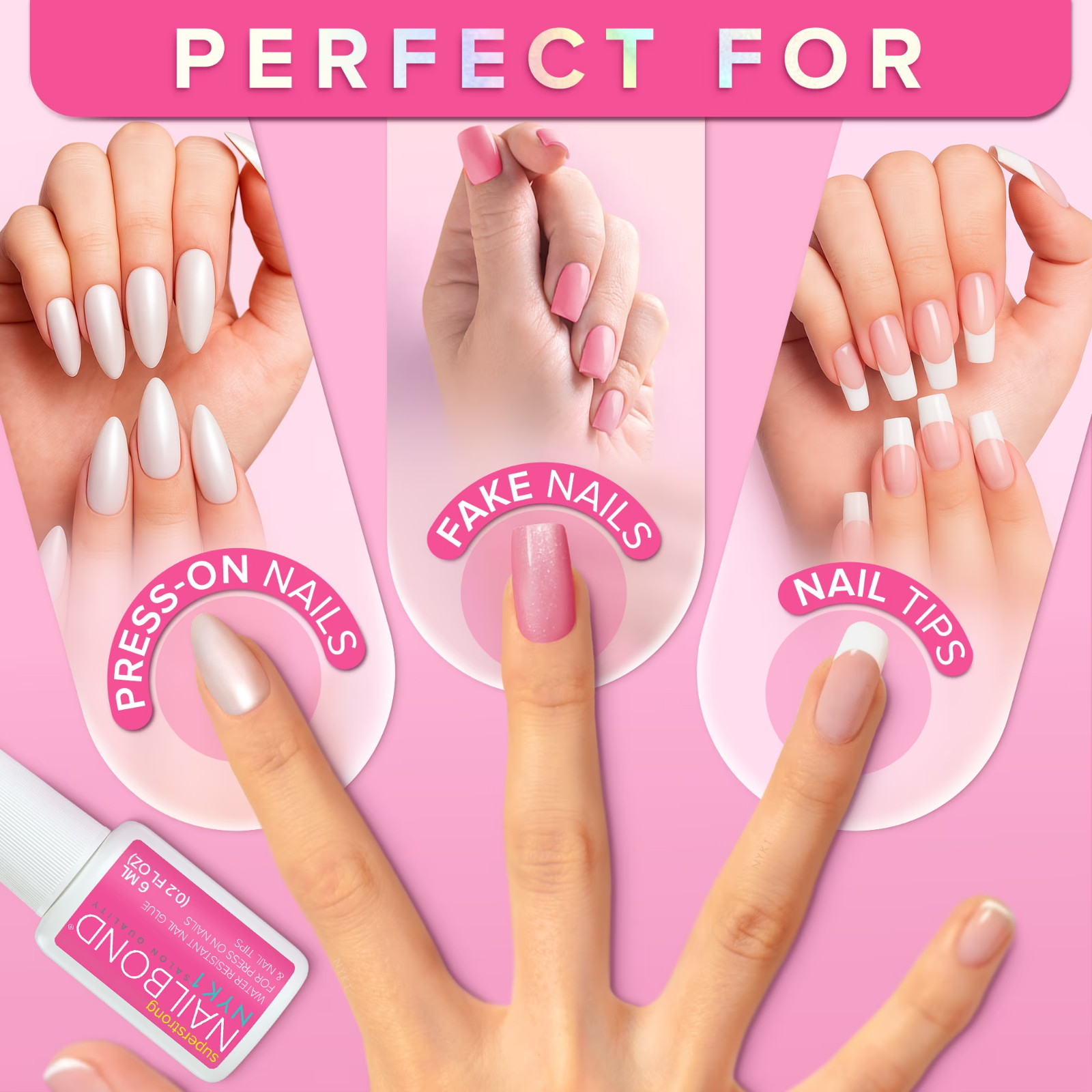 NYK1 NailBond Super Strong Brush On Nail Glue for Press On Nails 6ml 0.2 oz