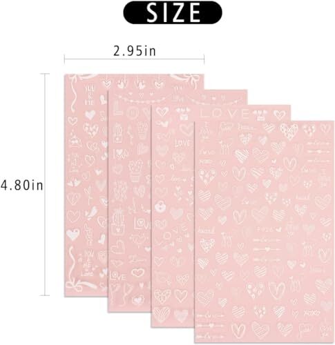 Valentine Heart Nail Art Stickers White Valentine’s Day Nail Decals 3D Self A1