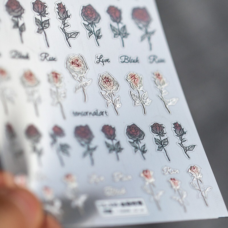 5D Rose Nail Stickers, Black And White Rose Nail Decals (59)