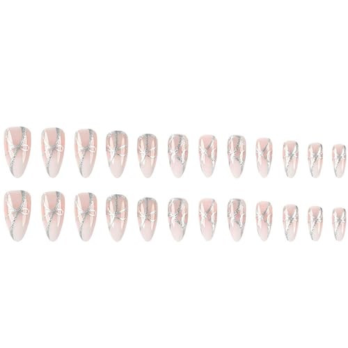 Press on Nails Short,Almond Fake Nails,White Gradient Full Cover Glue style18
