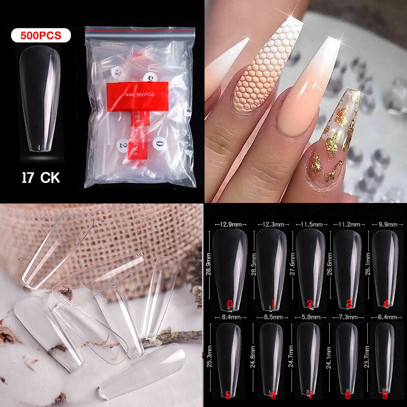 500Pcs French Acrylic False Nail Tips Coffin Stiletto Almond Nails Natural Clear