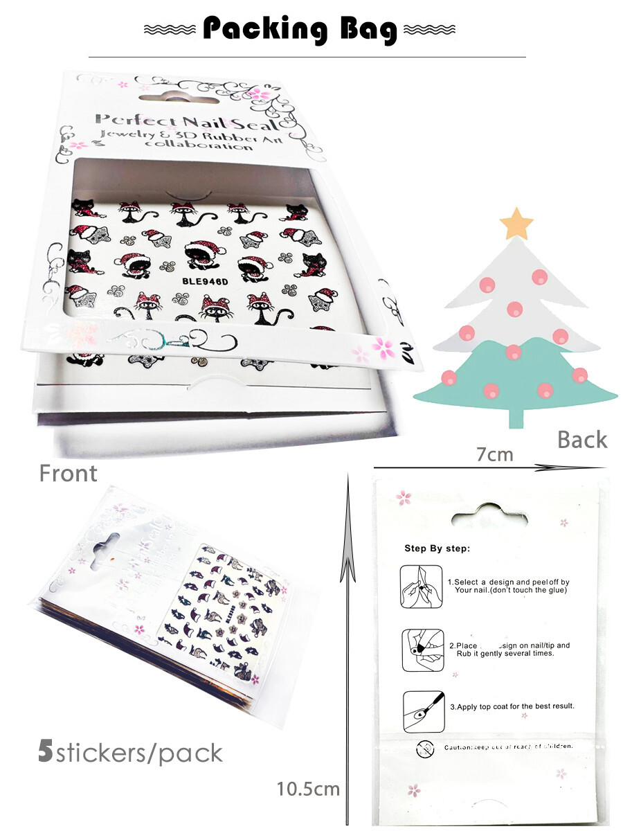 [DDP] 5Pcs Sparkly Colorful Stickers 3D Christmas Nail Snowflake Cartoon Slider