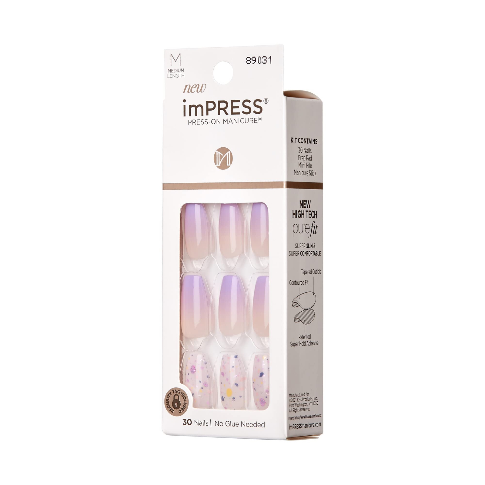 KISS imPRESS No Glue Mani Press On Nails, All I Want’, Purple, Medium, Coffin