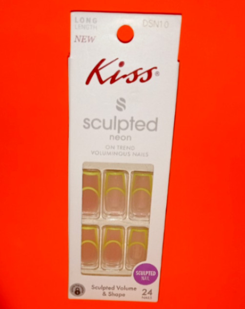 KISS ‘NEON V’ Sculpted Long Nails💛Yellow/Nude, Geometric Lines, Summer Vibes!
