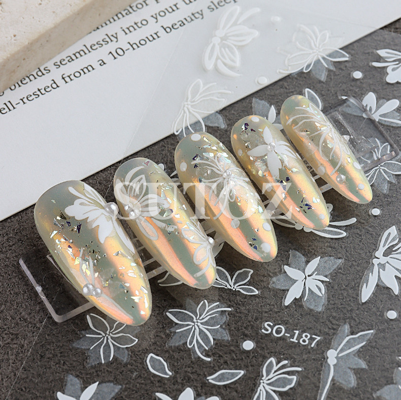 Silver Black 3D Nail Stickers Butterfly Knot Star Flower Transfer Decals NH6