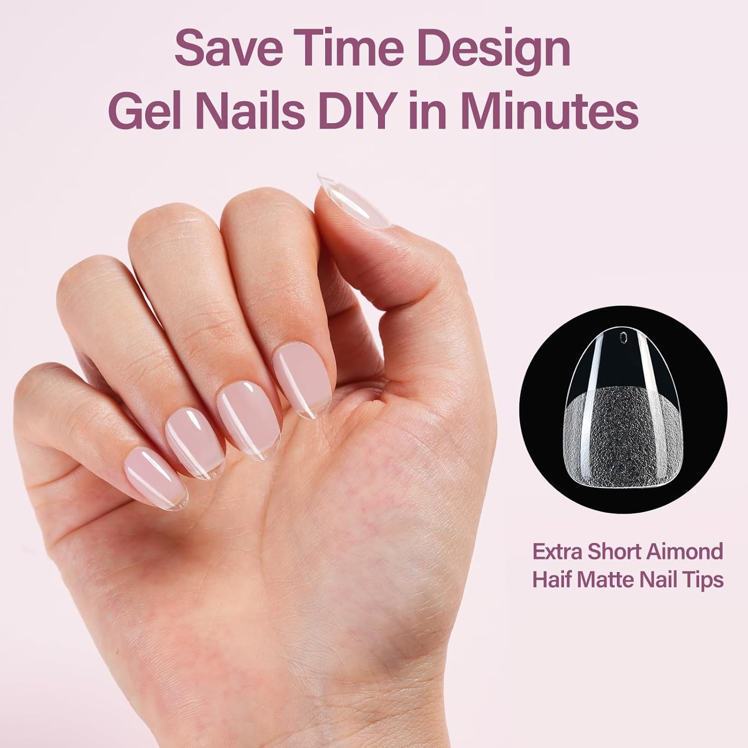 Extra Short Almond l Nail Tips Kit, Pre Etched Clear l x Fake