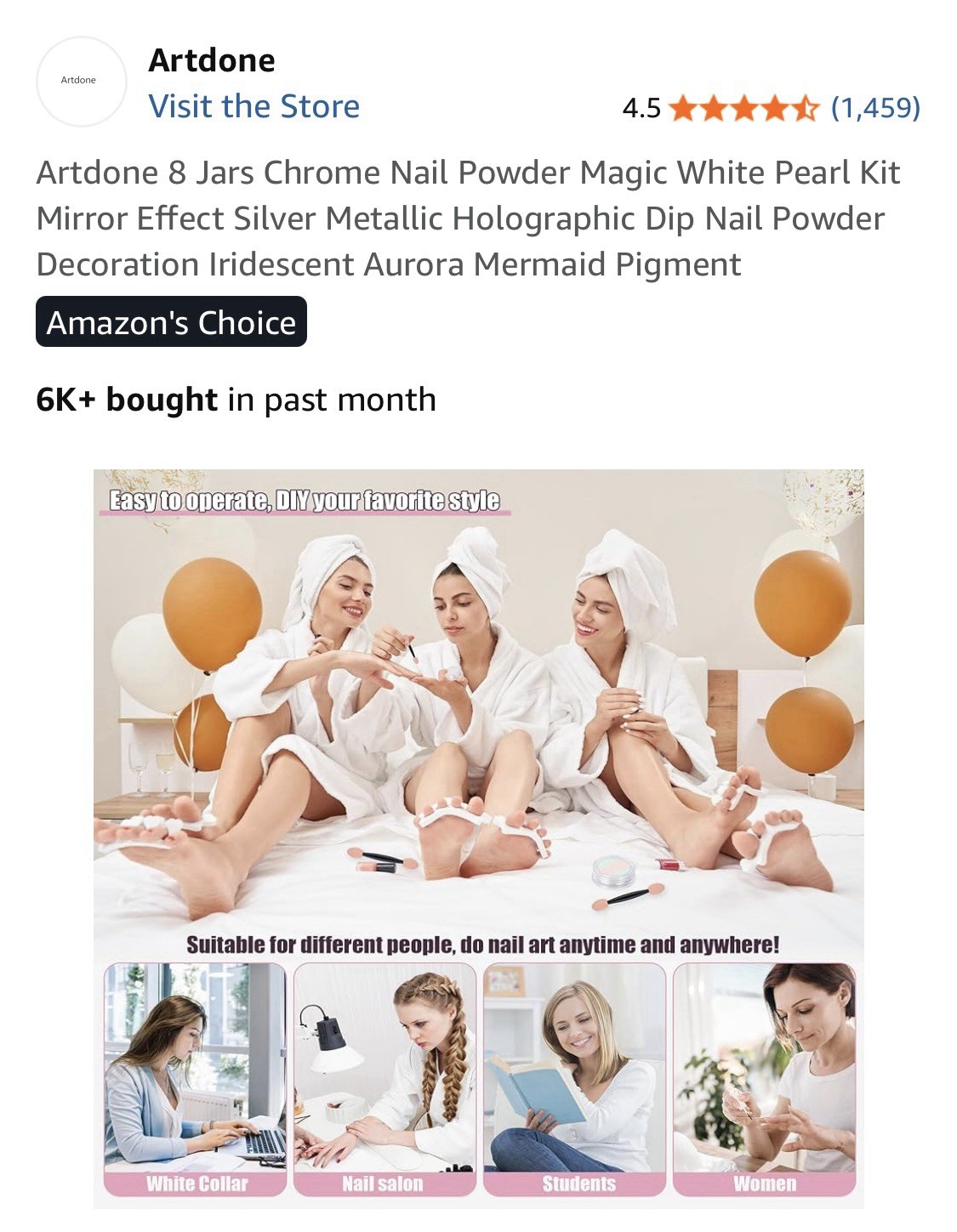Artdone 8 Jars Chrome Nail Powder Magic White Pearl Kit