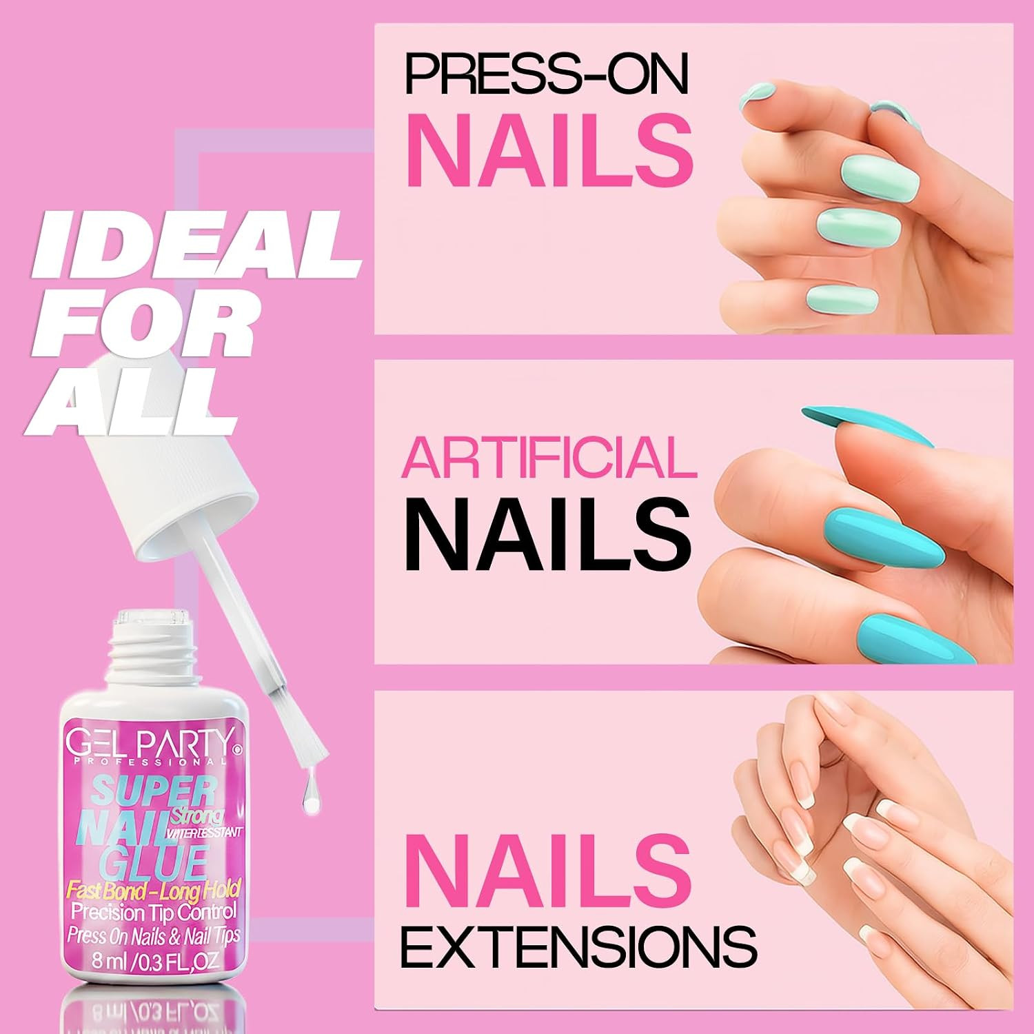 GELPARTY (8Ml) Super Strong Brush on Nail Glue for Press on Nails & Tips – Quick