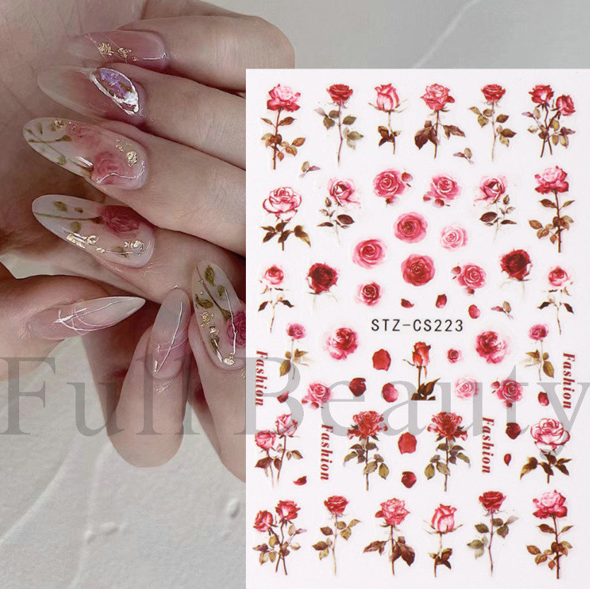 Nail Art Rose Flower Butterfly Hello Kitty Bow Decal Self Adhesive stickers NS50