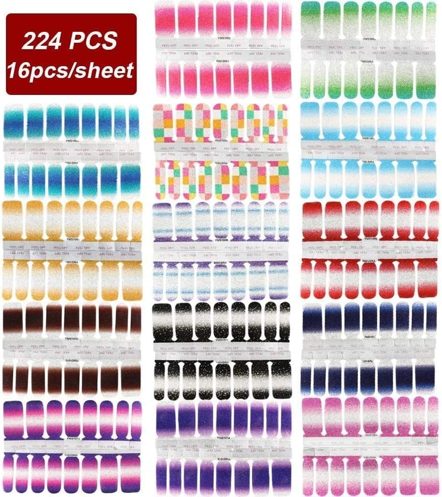14 Sheets Nail Stickers Glitter Gradient Color Shine Full Nail Wraps Gel Nail…