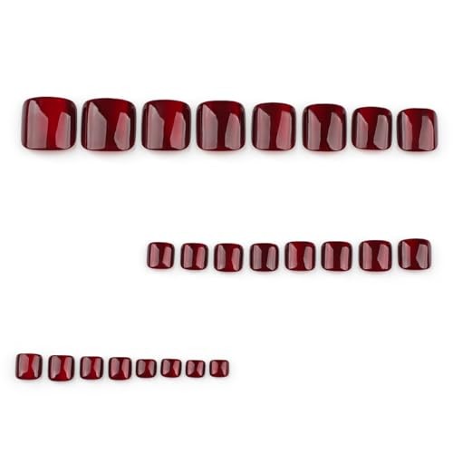 24 Pcs Wine Red Press on Toenails for Women – Square Fake Toe Nails Press ons