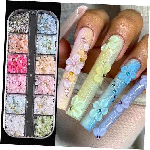 3D Flower Nail Charms, Colorful Acrylic Flower Petals Floral Colorful Petals