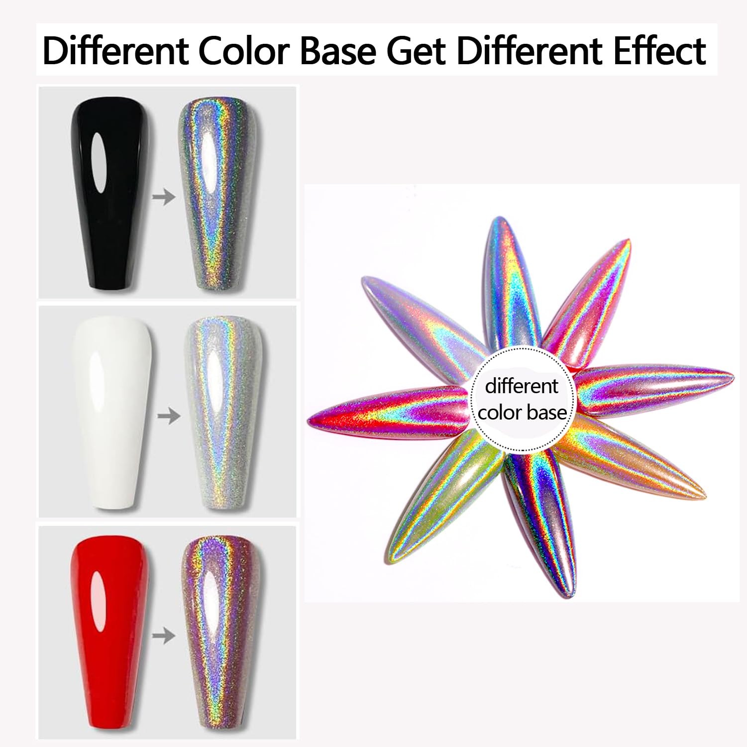 Laser Mirror Nail Powders Holographic Chrome Nail Powder Effect Metallic Dust…