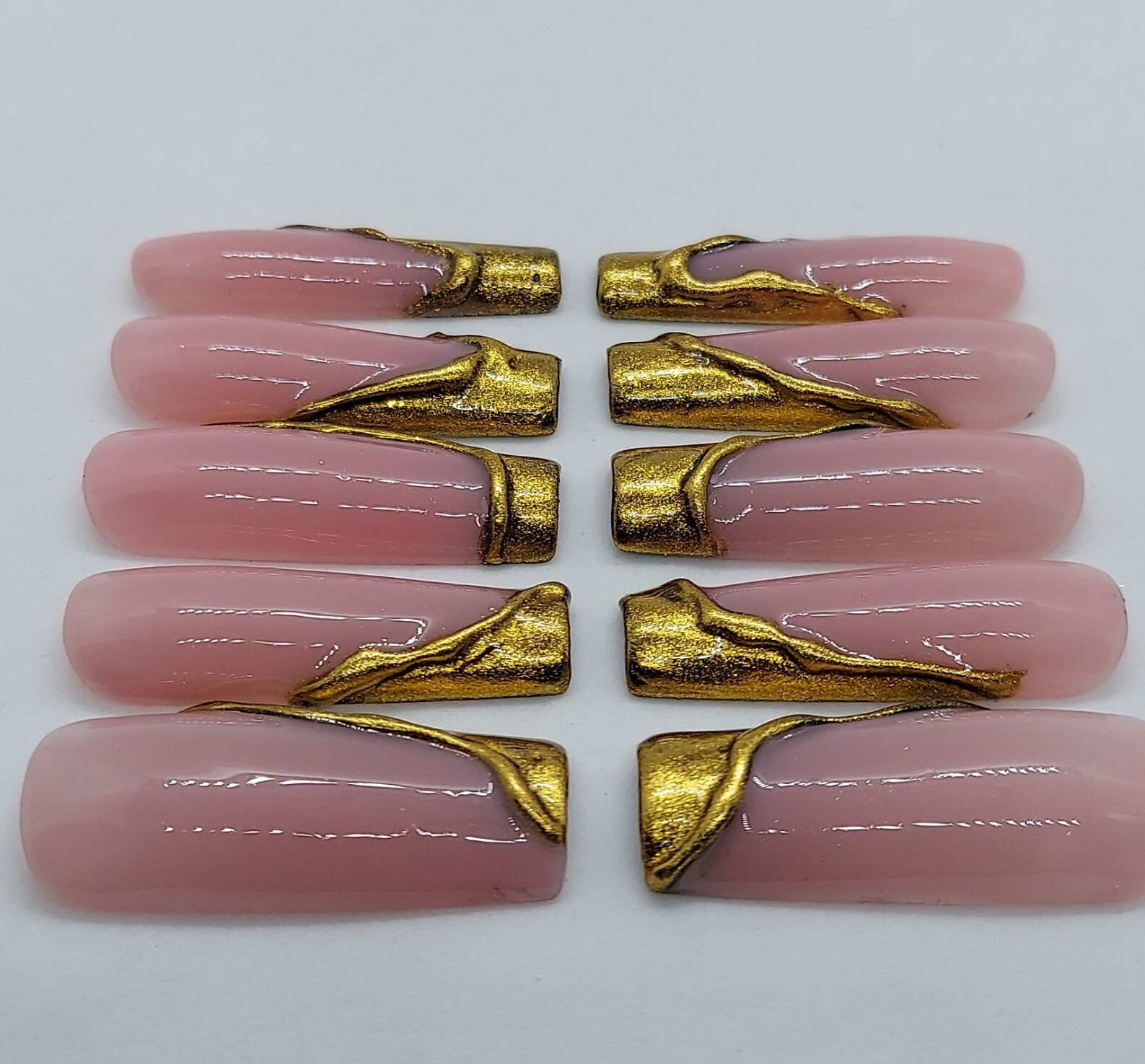 Gold Chrome Trendy Holiday Wedding Gift Bridesmaids Bridal 3D Press on Nails