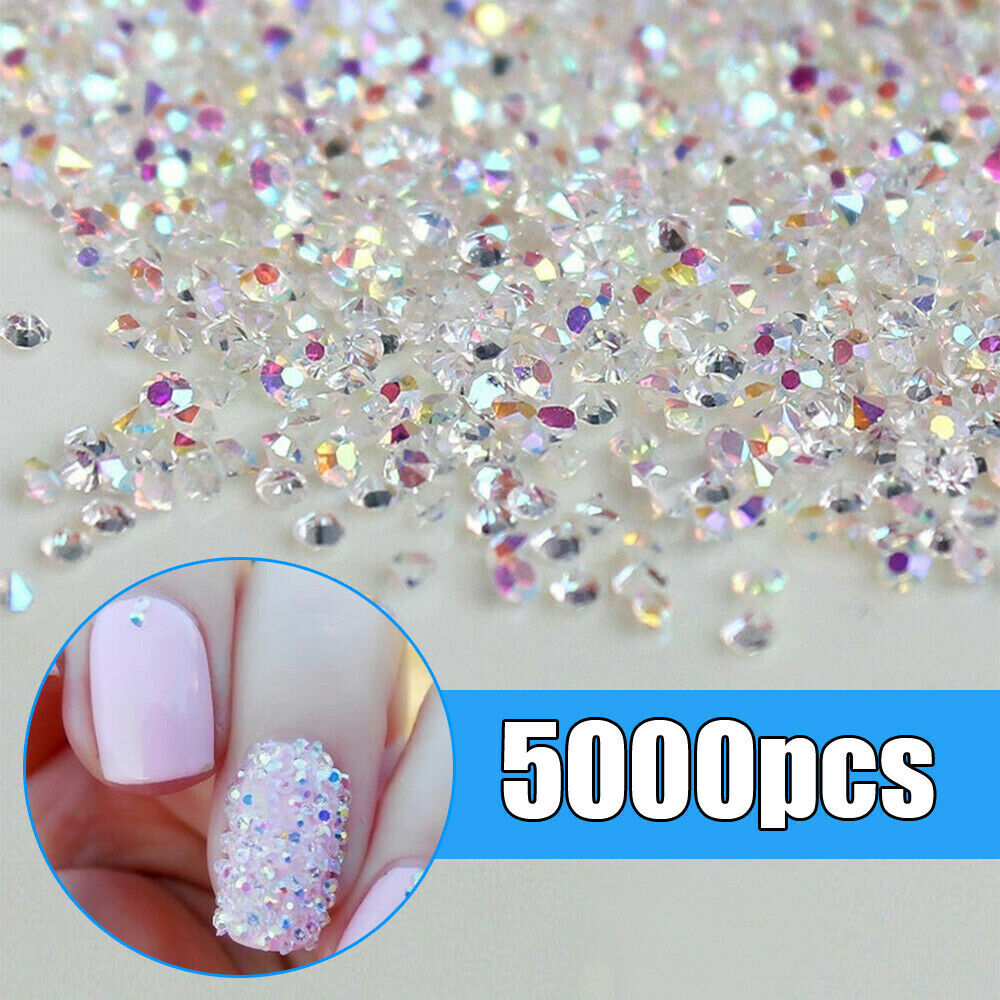 5000PCS AB Nail Rhinestone Crystal 1.2mm 3D Micro Glass DIY Glitter Nails Art