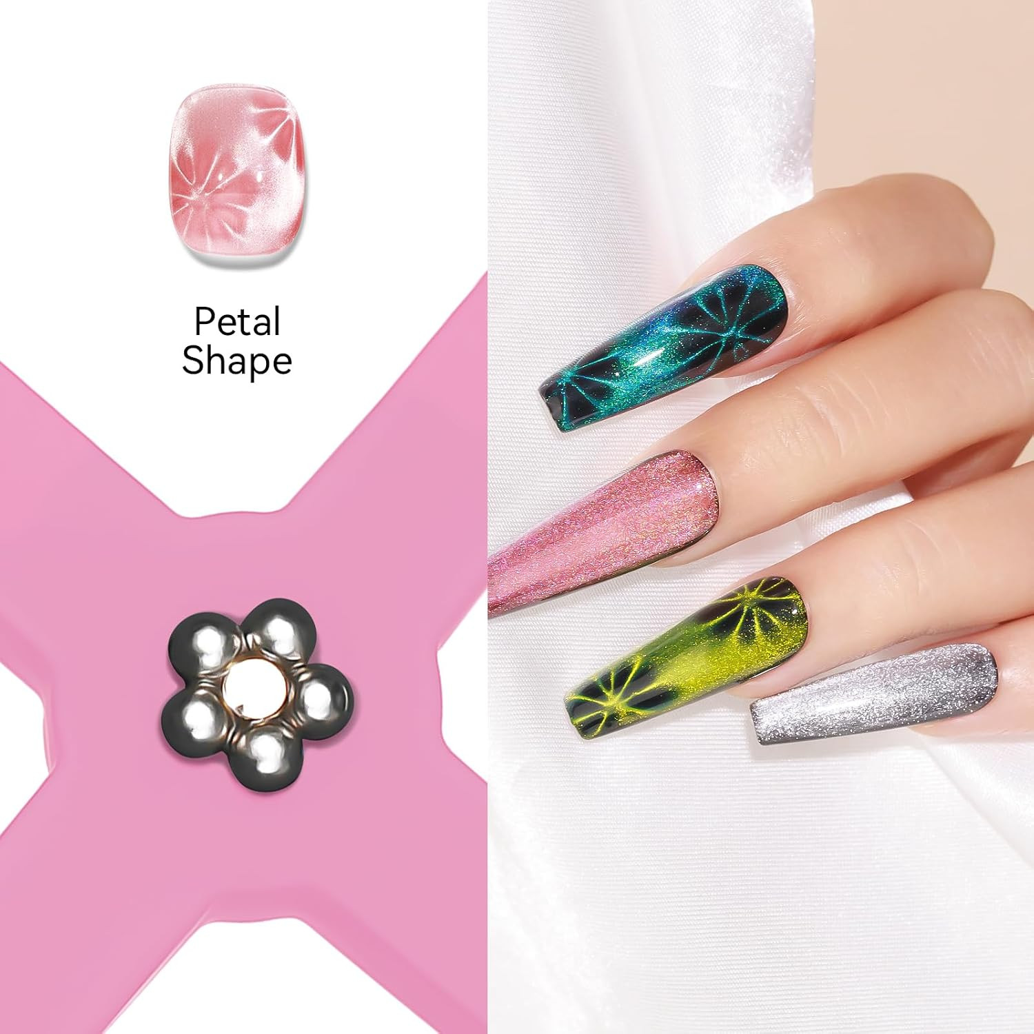 5 in 1 Nail Magnet Tool, Multifunctional Cat Eye Magnet, Pink Magnet Stick for M