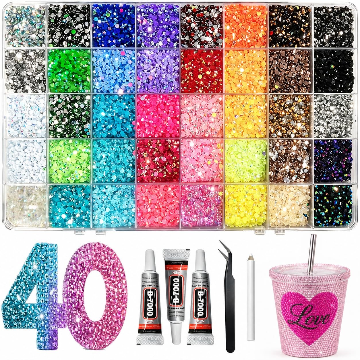 40000Pcs Bedazzling Kit, 40 Mix Colors Rhinestones Gems for Bedazzled Kits, A…