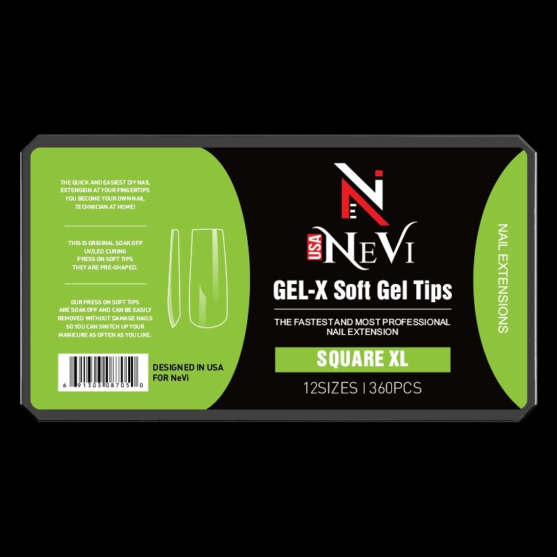 Nail Gel-X Natural Box of Tips NeVi USA 12 Size (Square XL)
