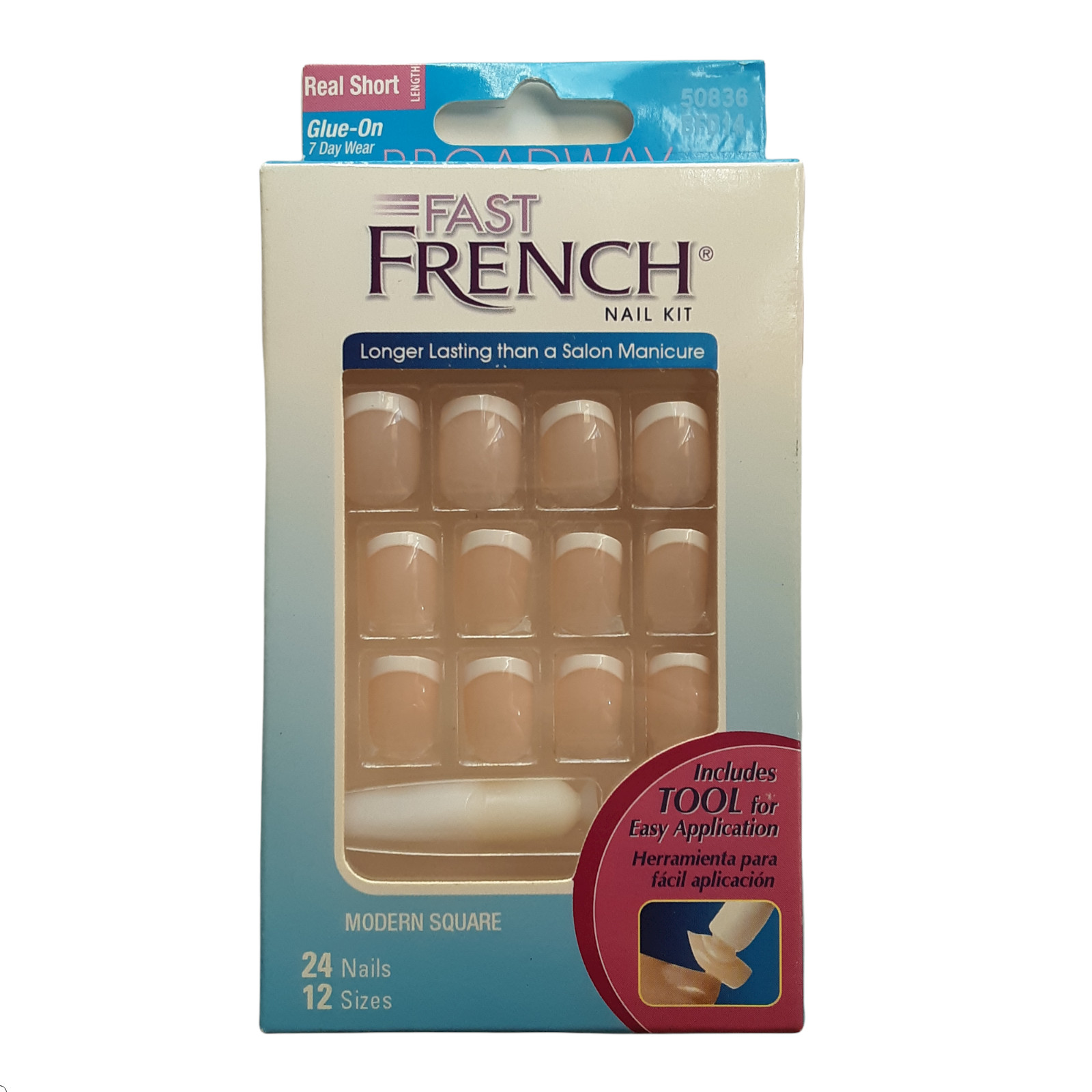 Broadway Glue On Nails Fast French Real Short Modern Square Pink BFD14