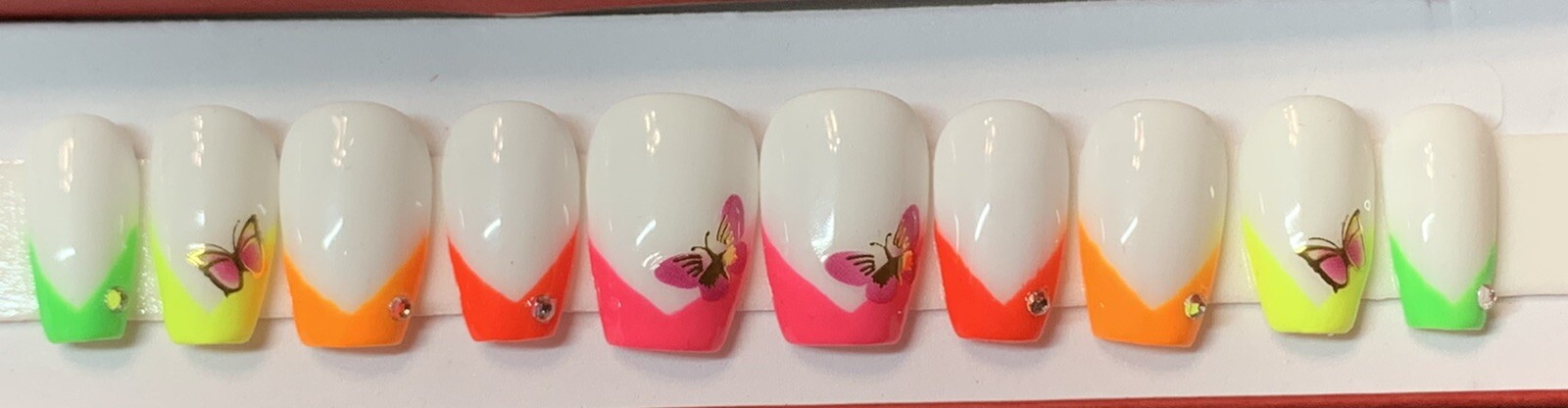 Extreme Short Length Coffin Press On Nails Size Large 0,4,3,5,7 French Summer