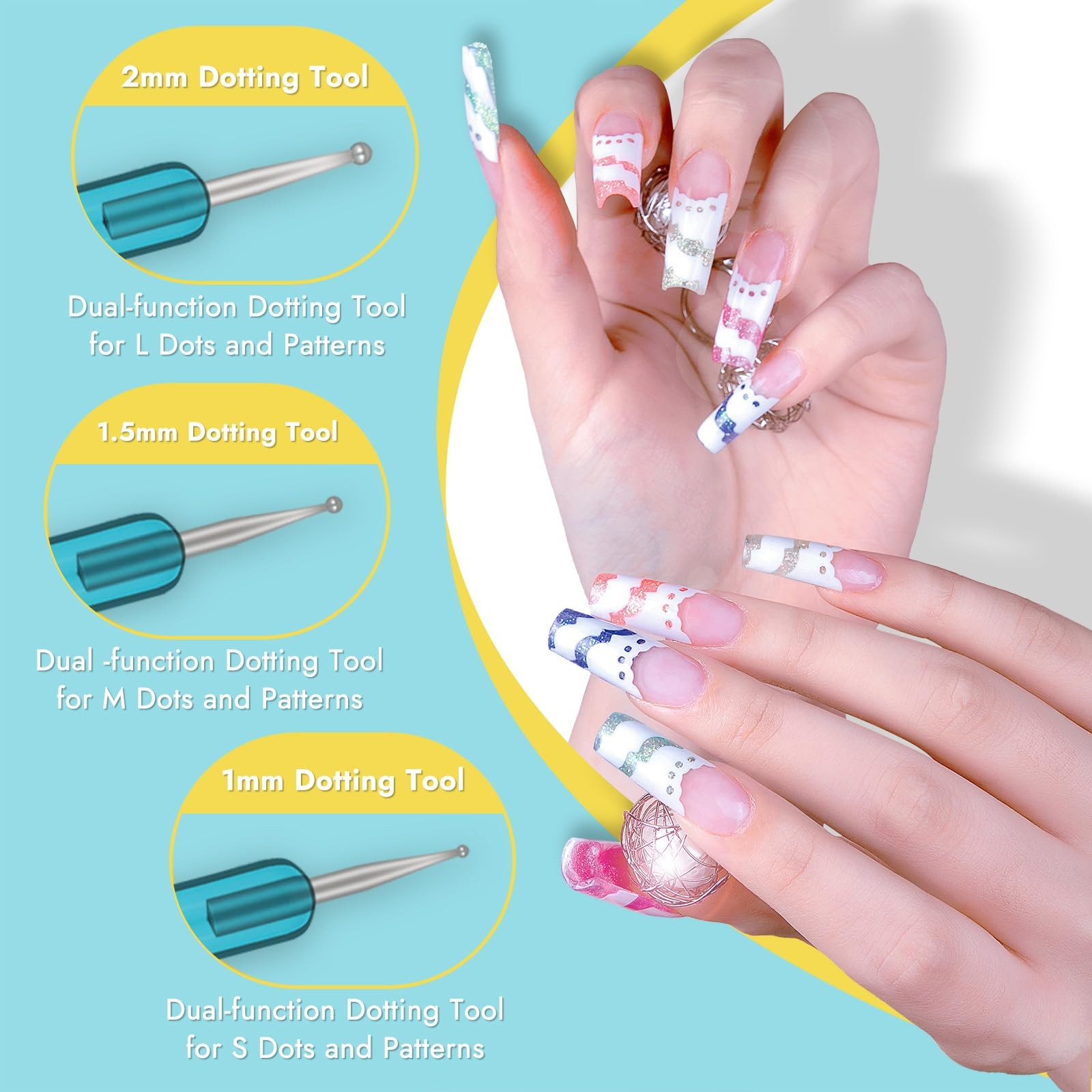 Nail Art Brushes and Dotting Tools 6pcs Set for Gel Polish Gold Blue