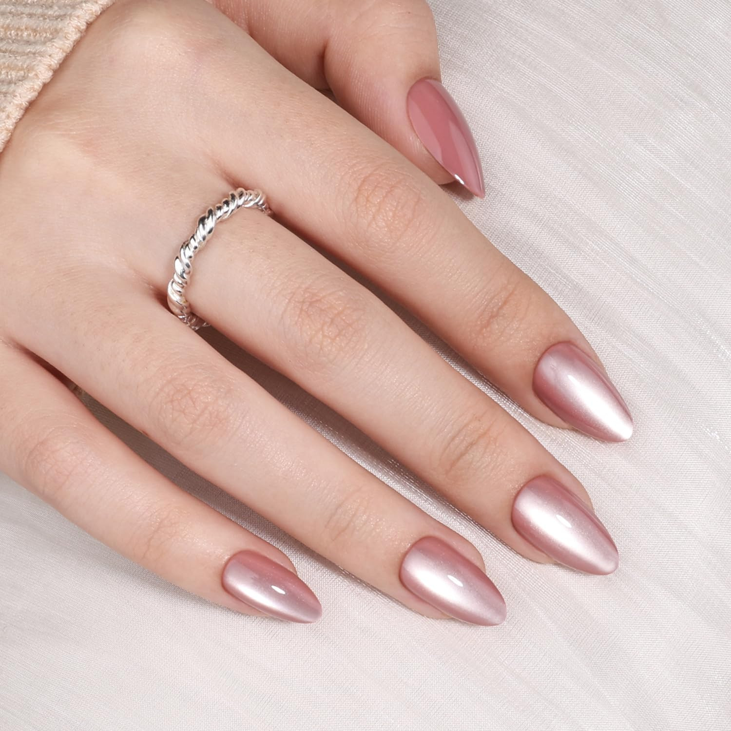Cat Eye Press on Nails – Mauve Short Almond Fake Nails, Cateye Press on Nails Re