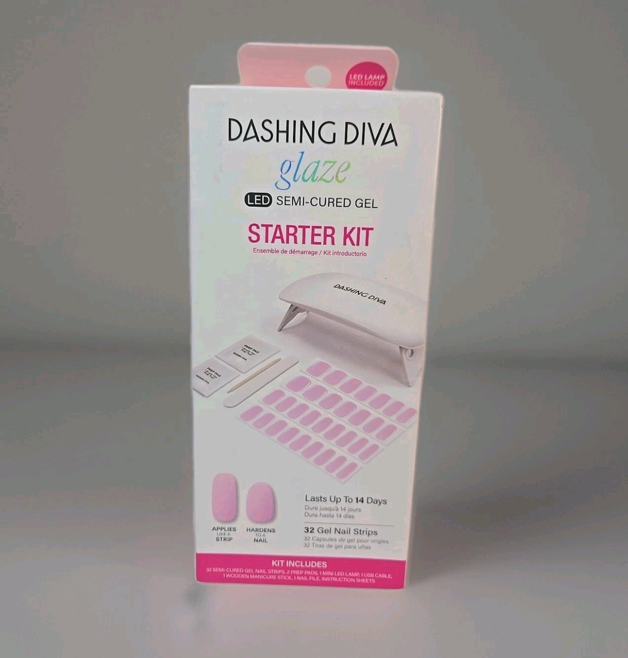 Dashing Diva Glaze Semi-Cured Gel Starter Kit 32 Pc with LED Lamp, Lovely Pink