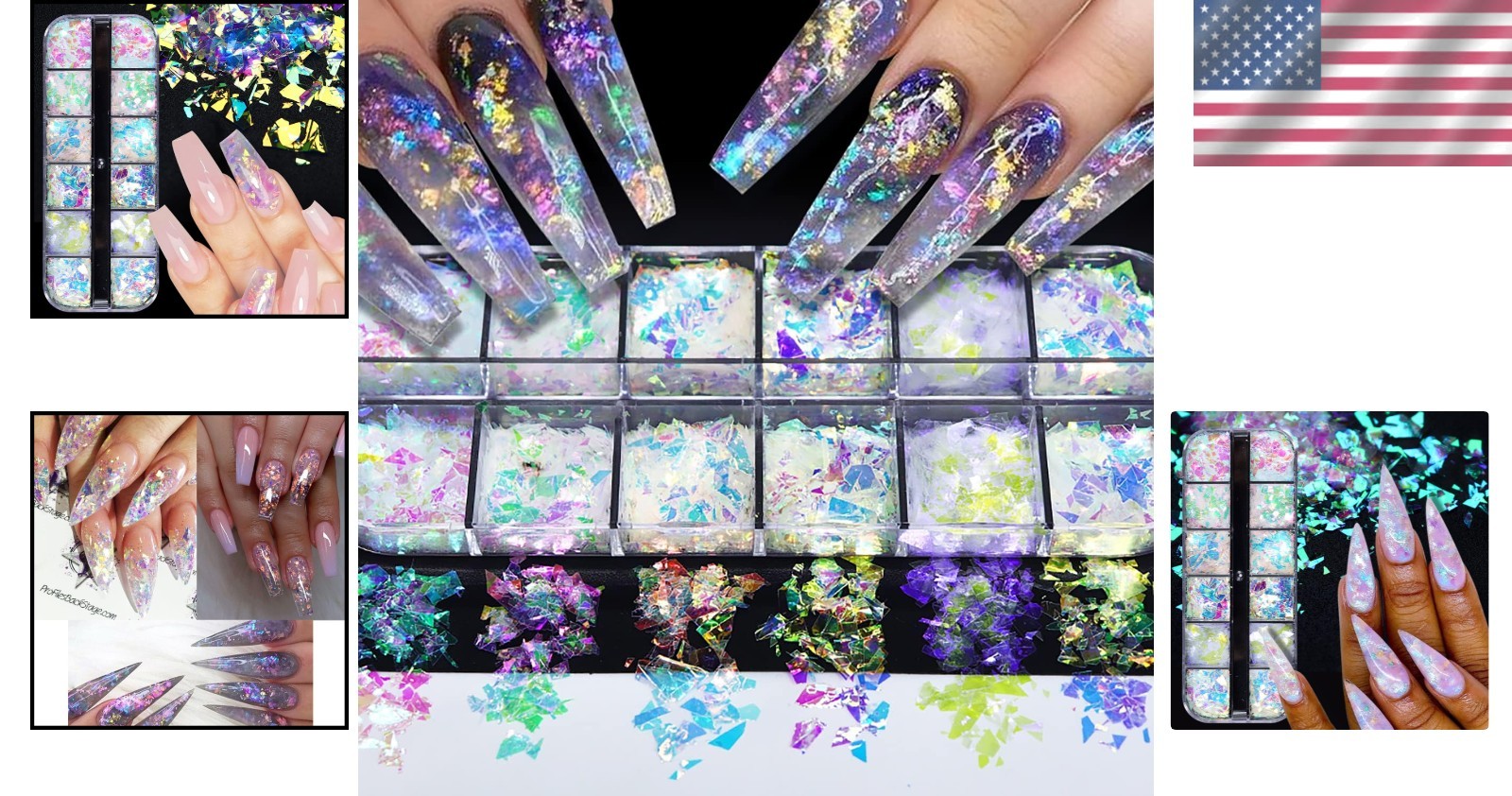 12 Colors Iridescent Ice Slag Nail Art Glitter Sequins for DIY Nail Designs