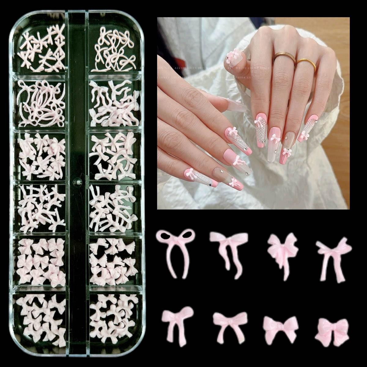 12-Grid Mini Resin Bow Flower Nail Charms Fairy Style Accessories for Manicure