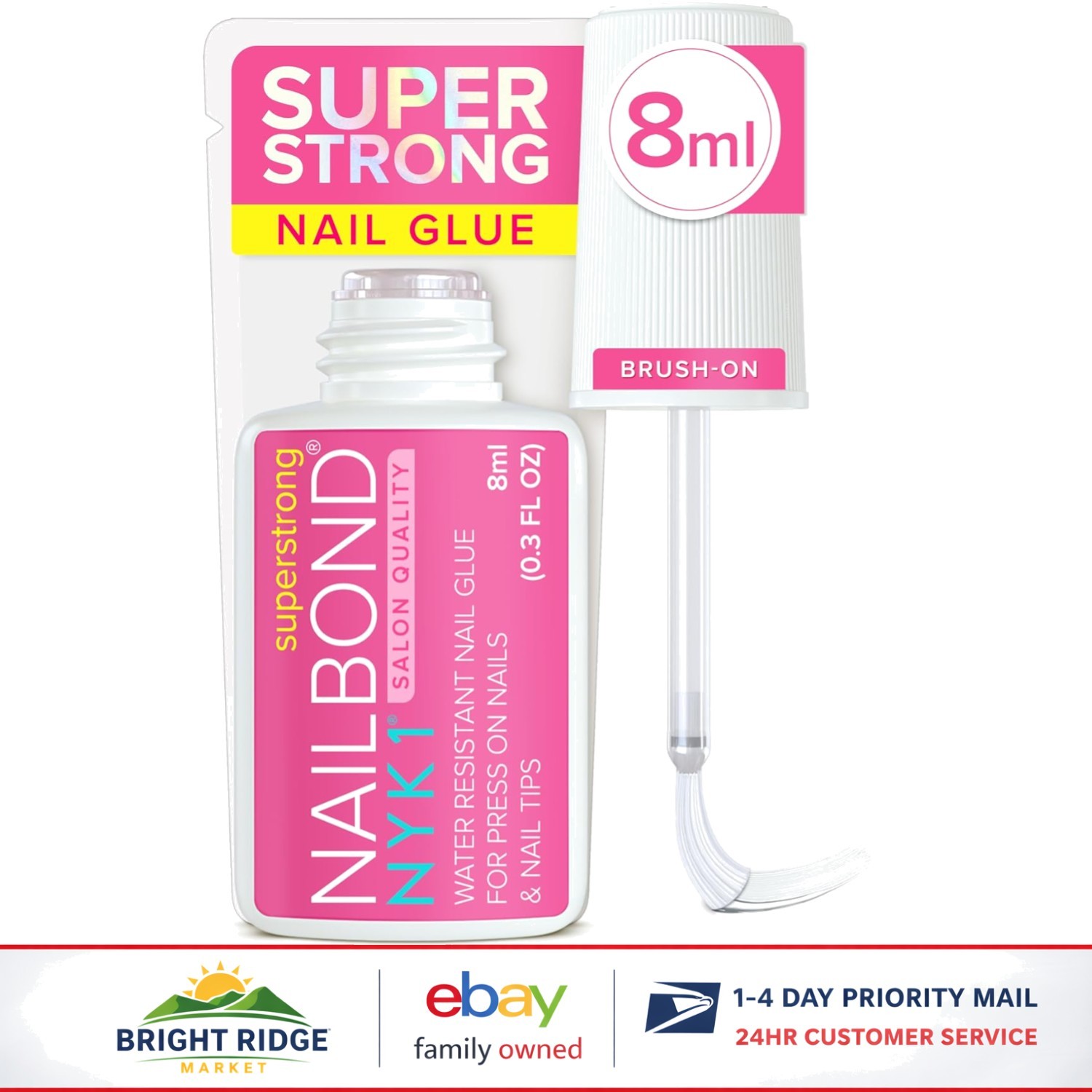 Super Strong Nail Glue for Press On Nails, Acrylics & Nail Tips 8ml Bottle