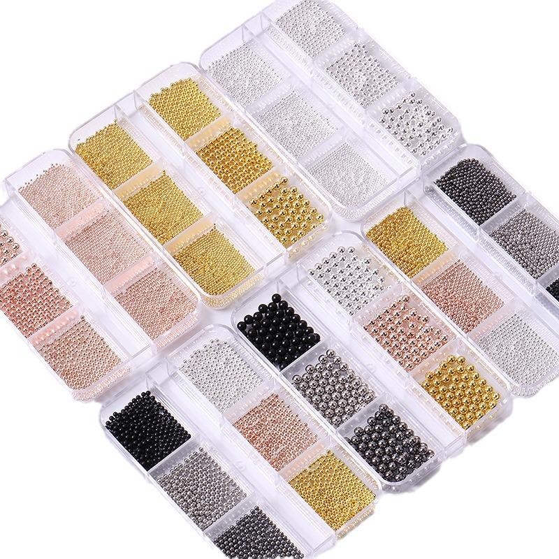 6-Grid 0.8mm-3mm Metal Small Steel Balls 8pcs Set – Mixed Sizes Nail Art DIY