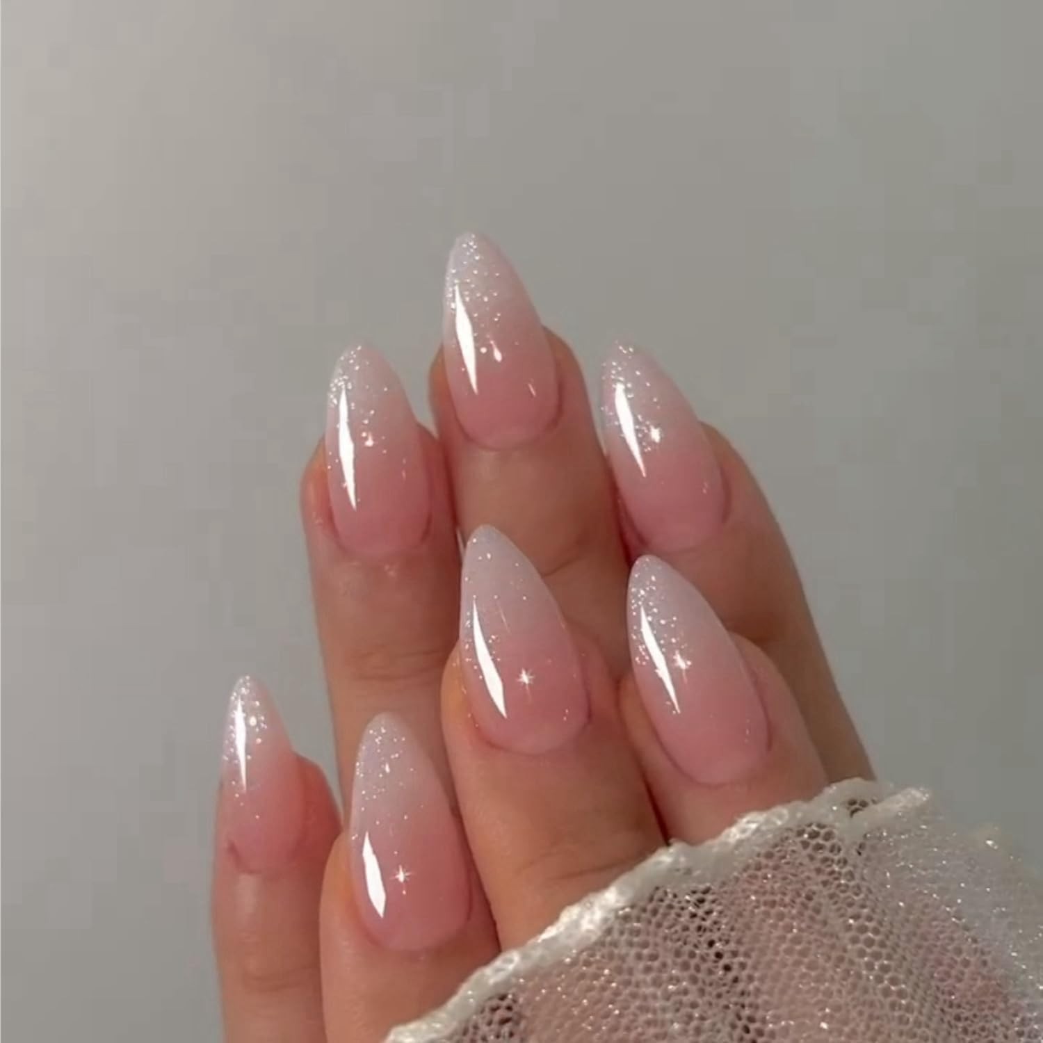 Glitter Ombre Pink Press on Nails Almond Shaped Nails Press ons, Medium Fake …