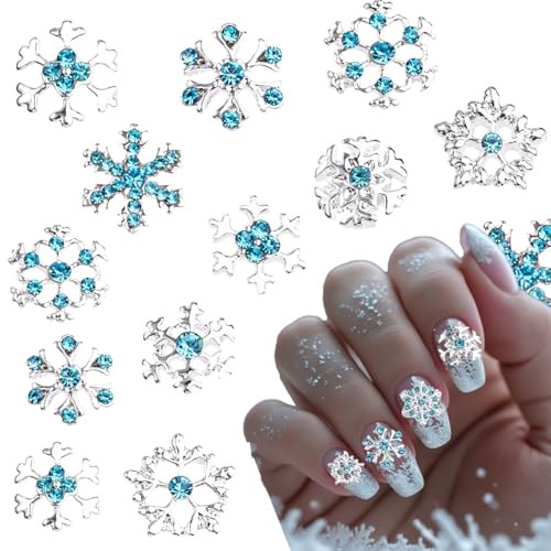 22Pcs Christmas Nail Charms Snowflake Nail Gems 3D Alloy Luxury Nail silver