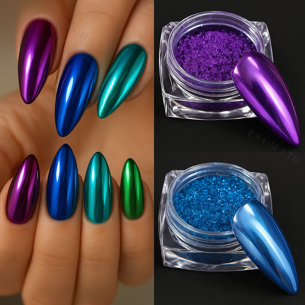 Mirros Chrome Nail Powder 30 Colours Unicorn Rainbow Red Blue Pink Rose Gold DIY
