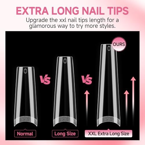 Extra Long Coffin Nail Tips No C Curve 504PCS Nails Half Cover Long XXL Coffin