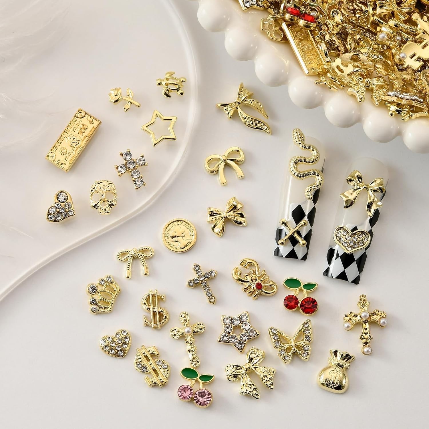 100Pcs Gold Nail Charms and Gems Charms for Nails Design Gold Charms for Nail…