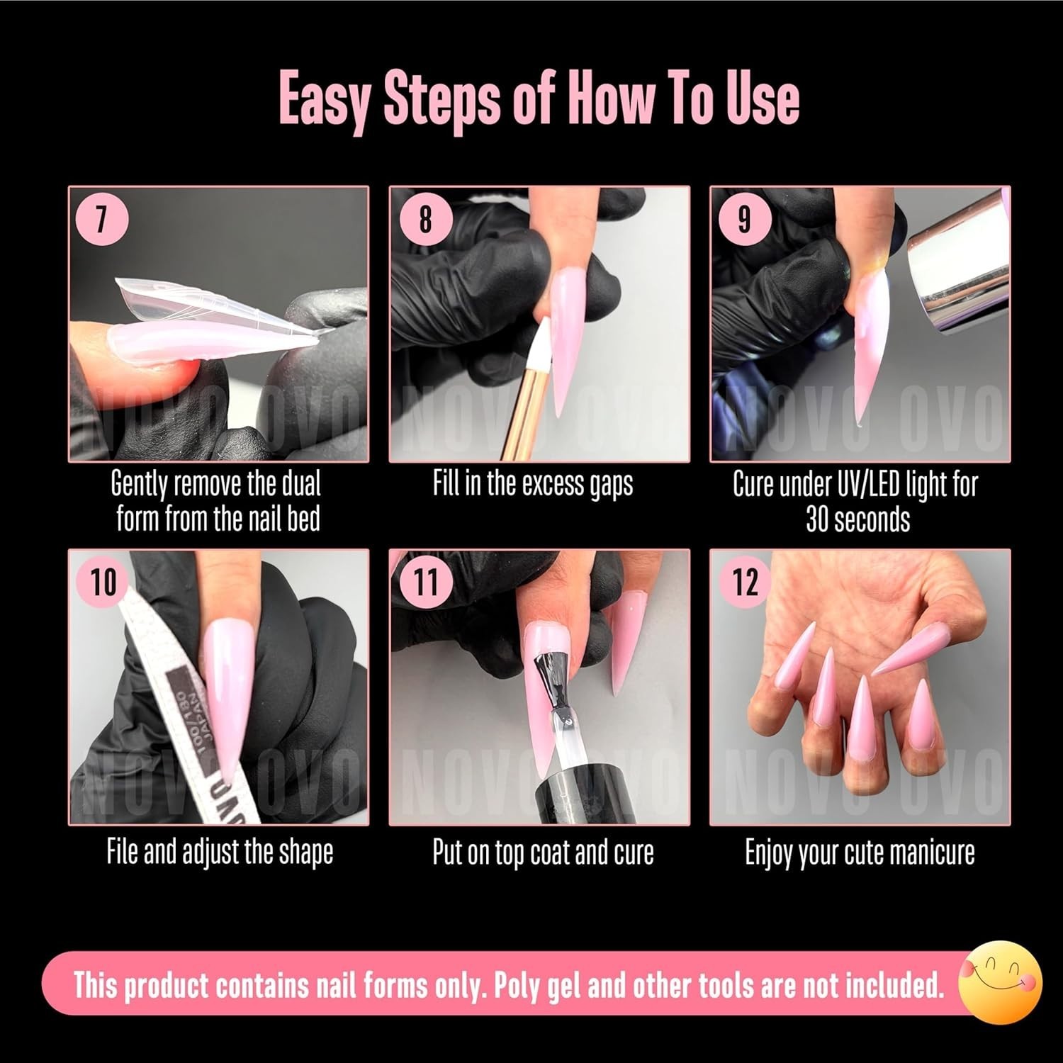 Stunning Medium/Long Stiletto Dual Forms for Polygel – 280 Pcs, 14 Sizes