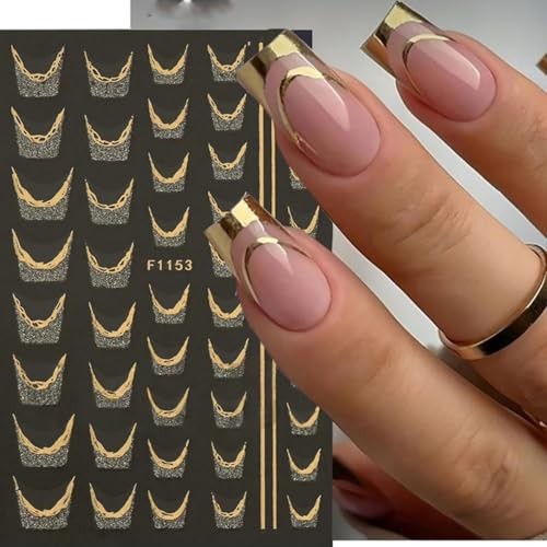 French Line Nail Art Stickers Golden Glitter French Tip Nail Decals Nail style4