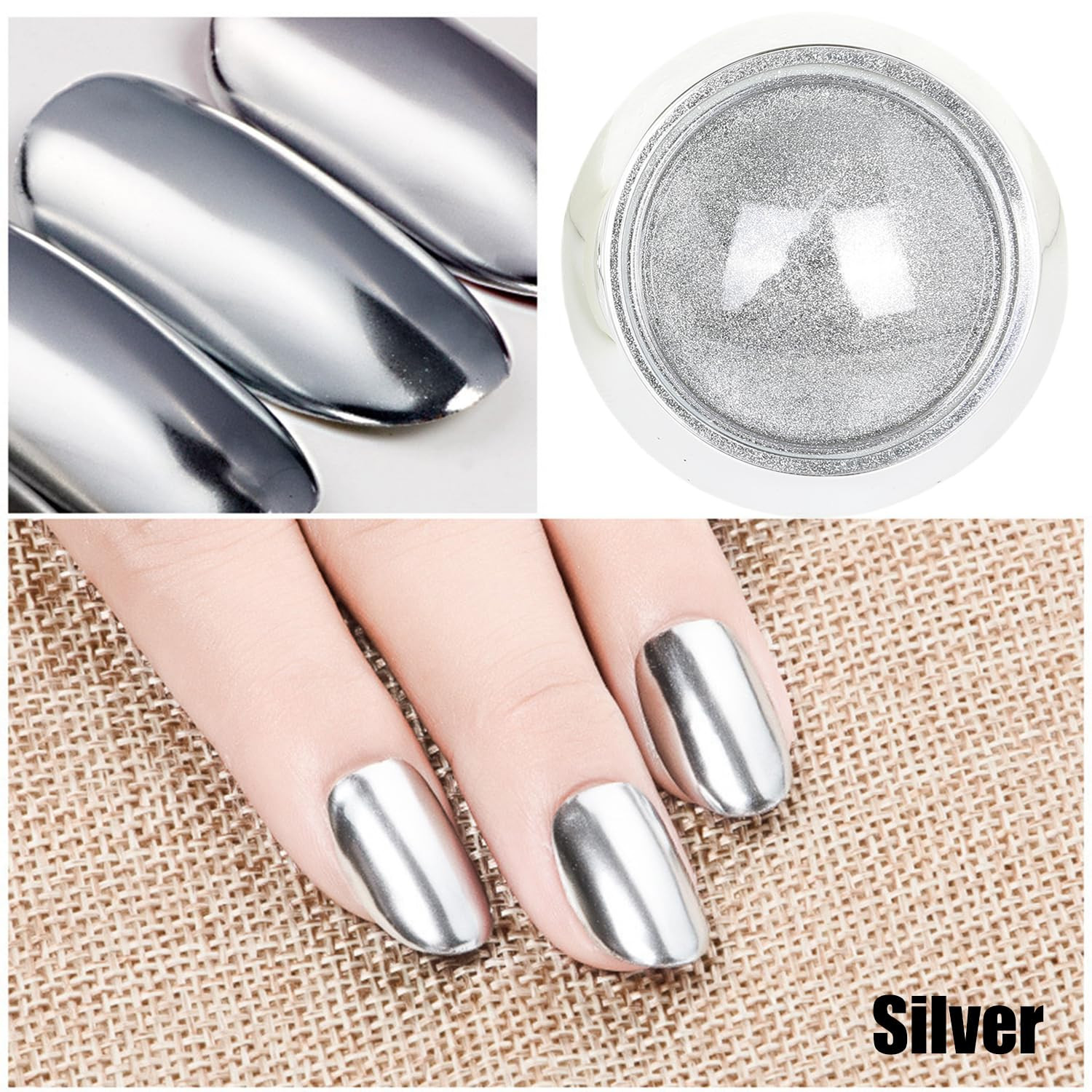Gold Silver Chrome Nail Powder, Mirror Metallic Gel Chrome Powder Pigment for Na