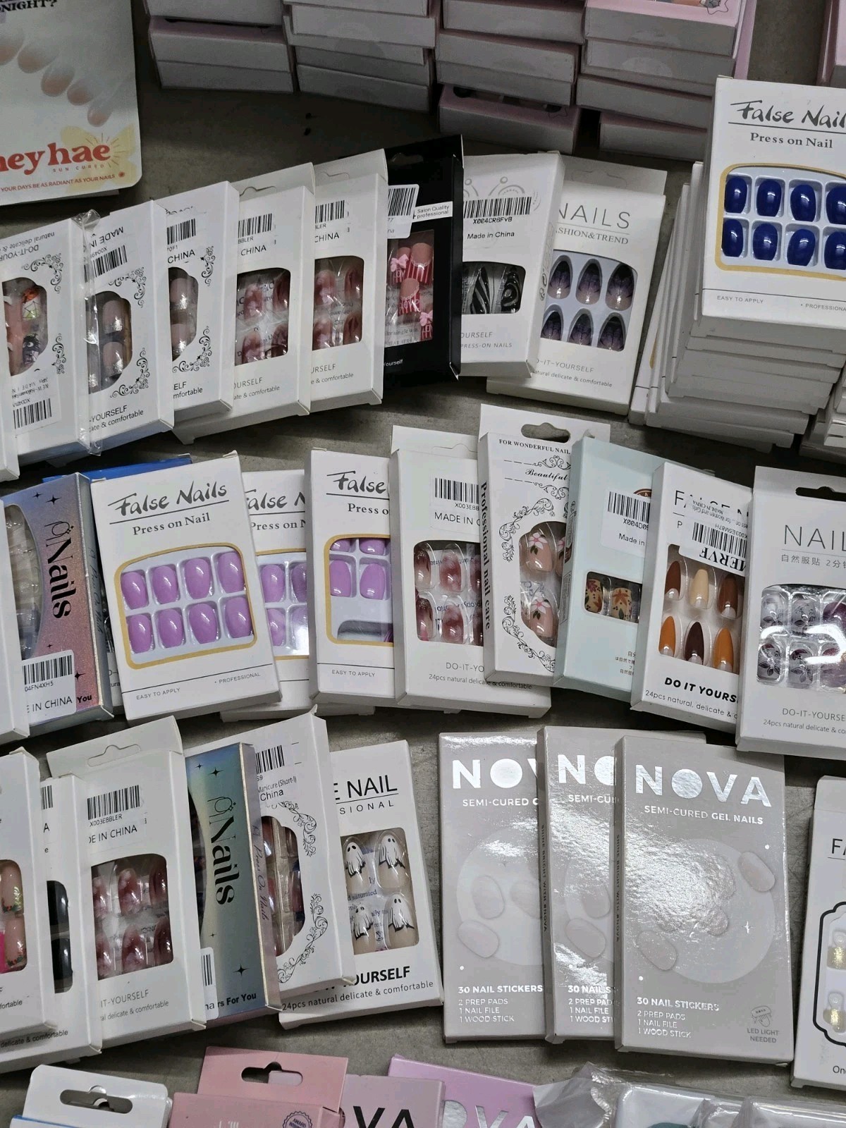 Bulk Lot Of 194 Different Brand Press-On Nails, Large Variety of Sizes And Style
