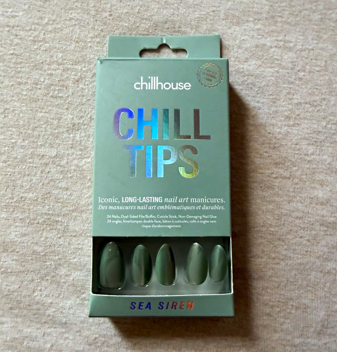chillhouse Sea Siren Green Shiny Press-On Nails Almond Medium, Glue Included
