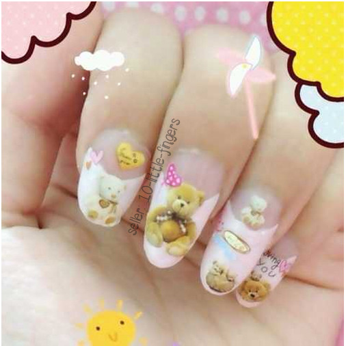 x1 set of cute Teddy Bear Nail Decals / Cute Kawaii Brown Rainbow