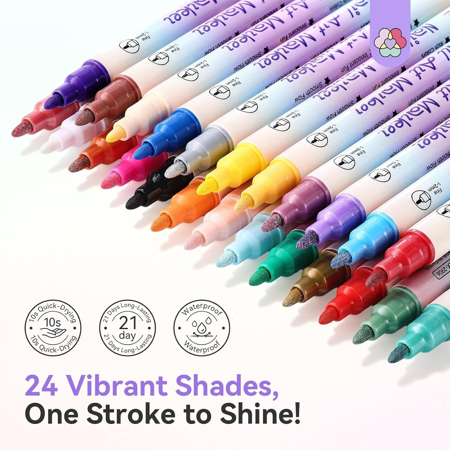 24 Colors Nail Art Pens Set, 20s Quick Drying Nail Polish Pens | 0.5-1mm Dual…