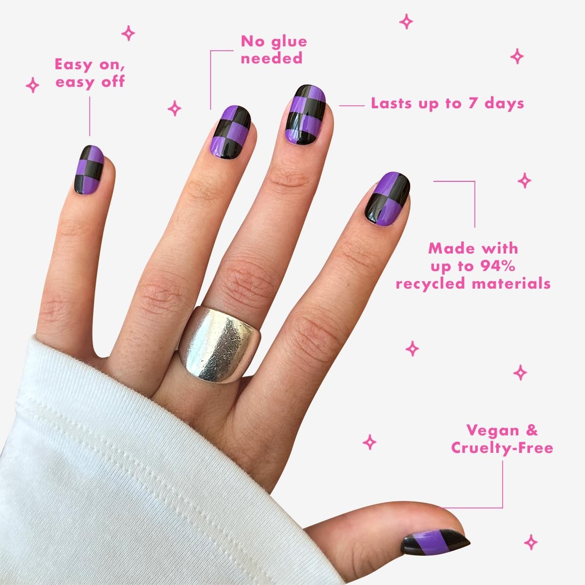 Super Stick Mani Press-On Nails | Short Squoval |No Glue Needed | 32 Tab Nail…
