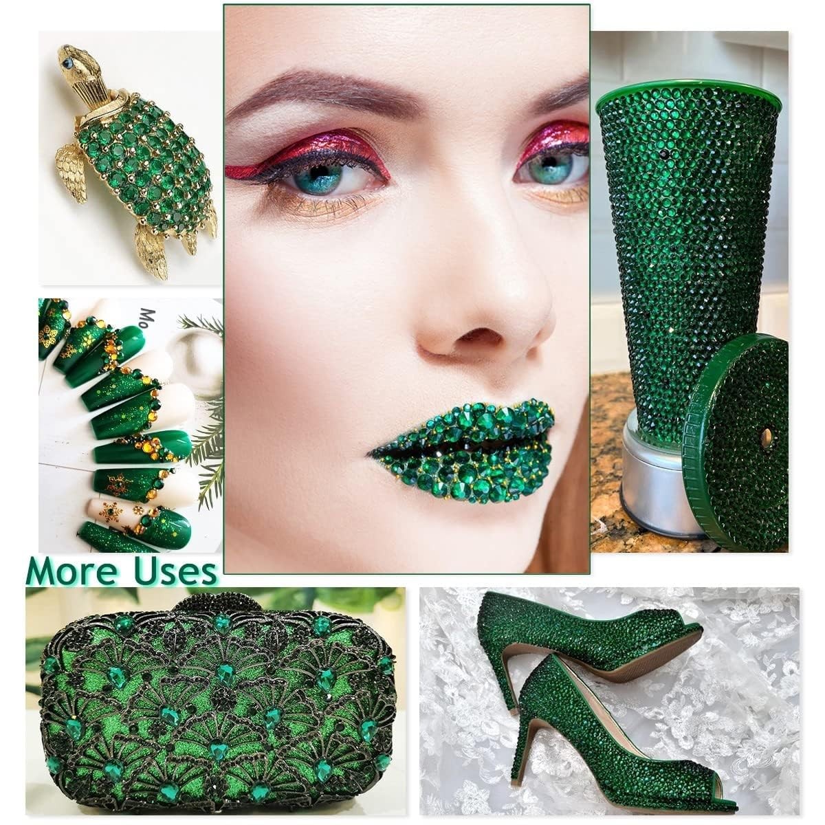 qiipii Emerald Green Resin Crystal Rhinestones for Crafting 2mm-6mm Flatback