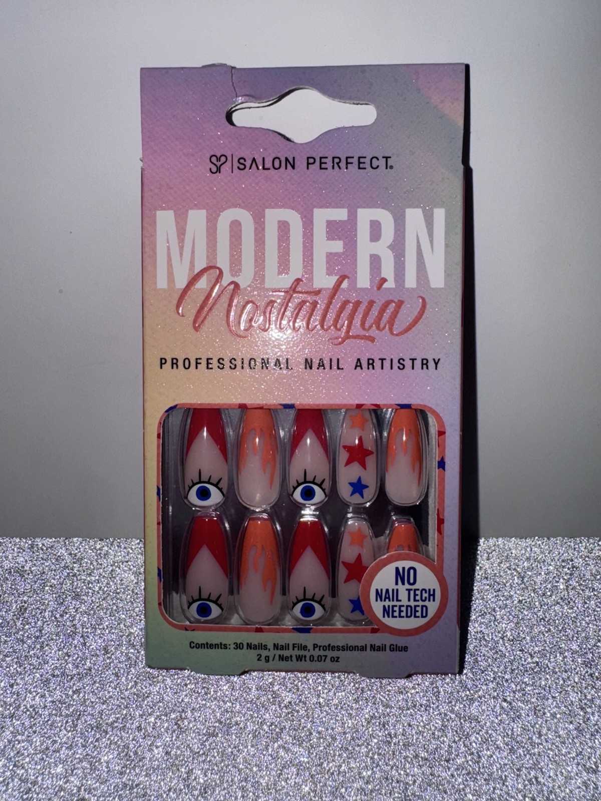 Salon Perfect Modern Nostalgia Glue-On Nails Set 30 Nails File Glue French Multi
