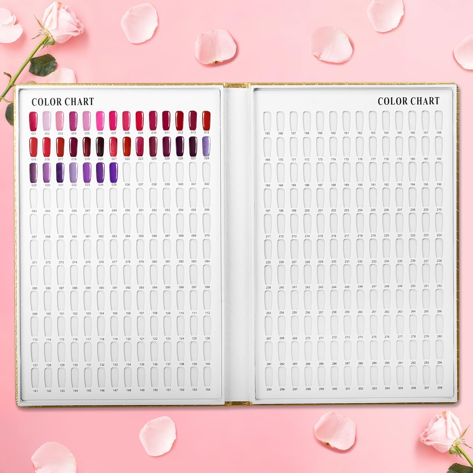 308 Colors Nail Swatches Book – 360 Tips Professional Color Chart for Gel Polish